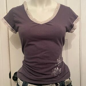 La Vie En Rose Charcoal Lace Accent Tee